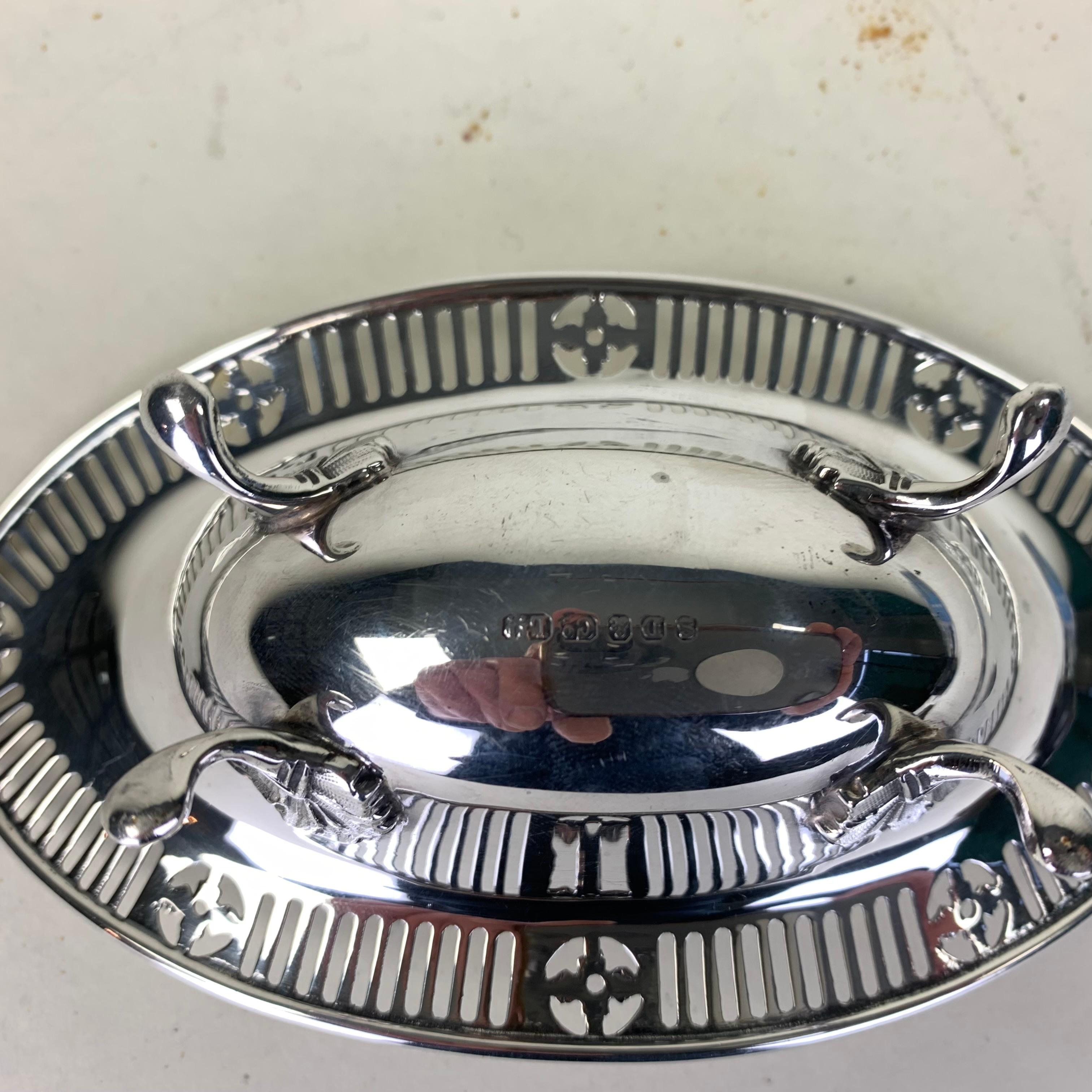 20th Century Pierced Silver Oval Sweetmeat Dish by Atkin Bros For Sale