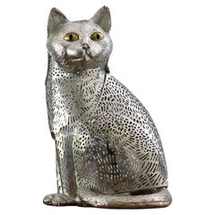 Durchbrochene Silberplatte Katze Christofle France Lumiere Figurine
