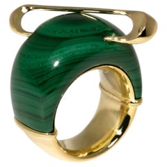 Pierced Stone Ring in 18k Yellow Gold and Malachite by Hannah Martin London