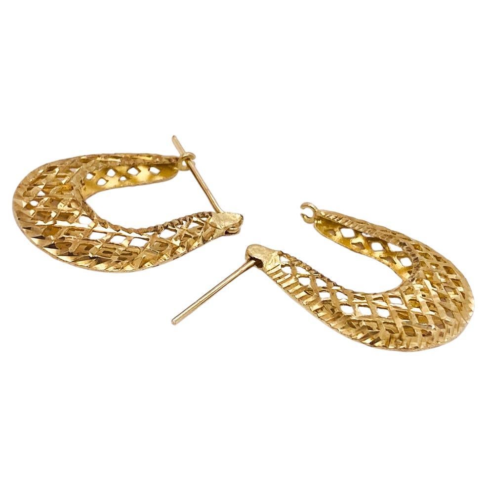 Pierced Trellis Diamond-Cut 1 Inch Hoop Earrings as Gold Hoop Earrings