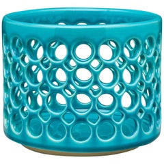 Pierced Turquoise Cylindrical Bowl, in Stock