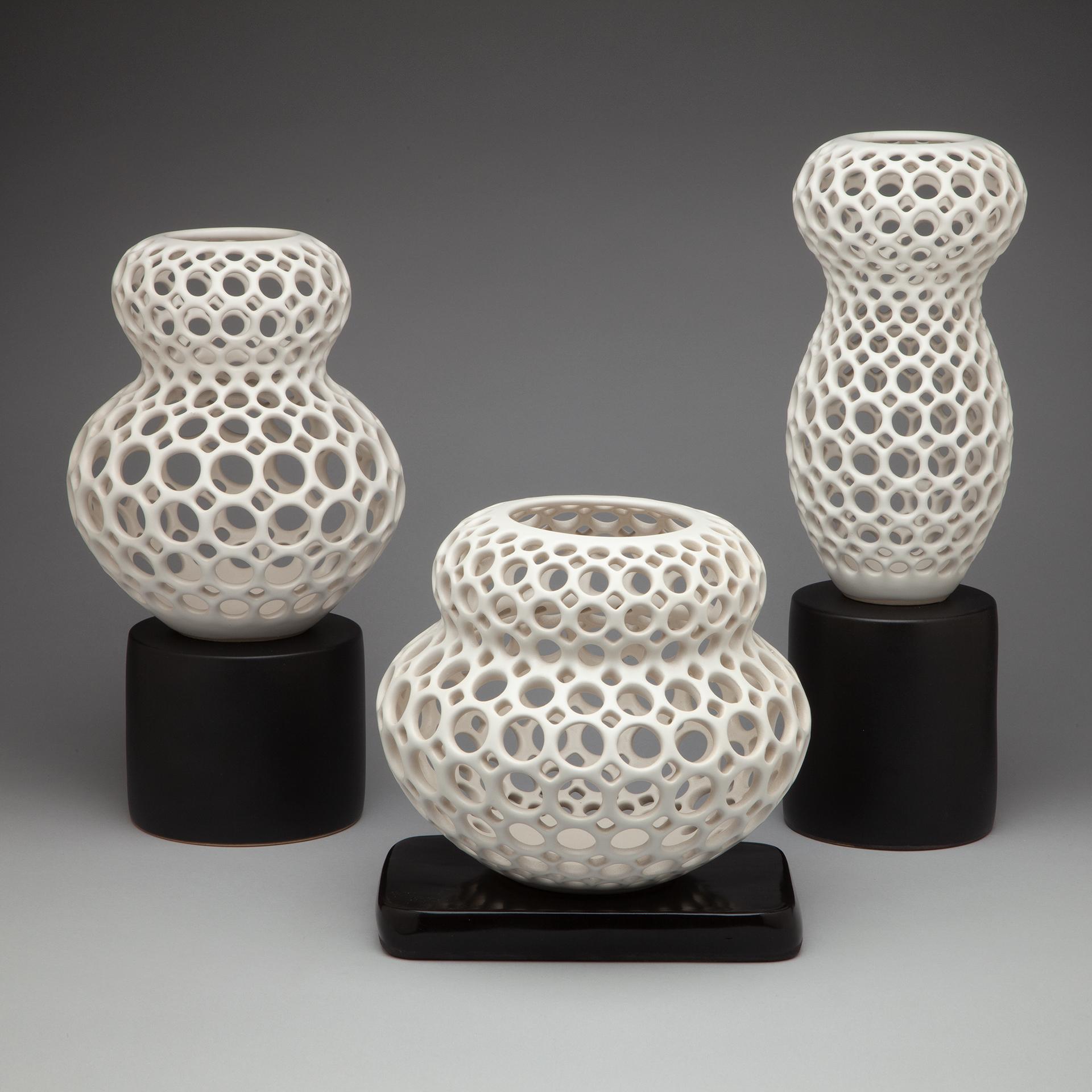 Mid-Century Modern Pierced White Ceramic Sculpture/Vessel Lizette
