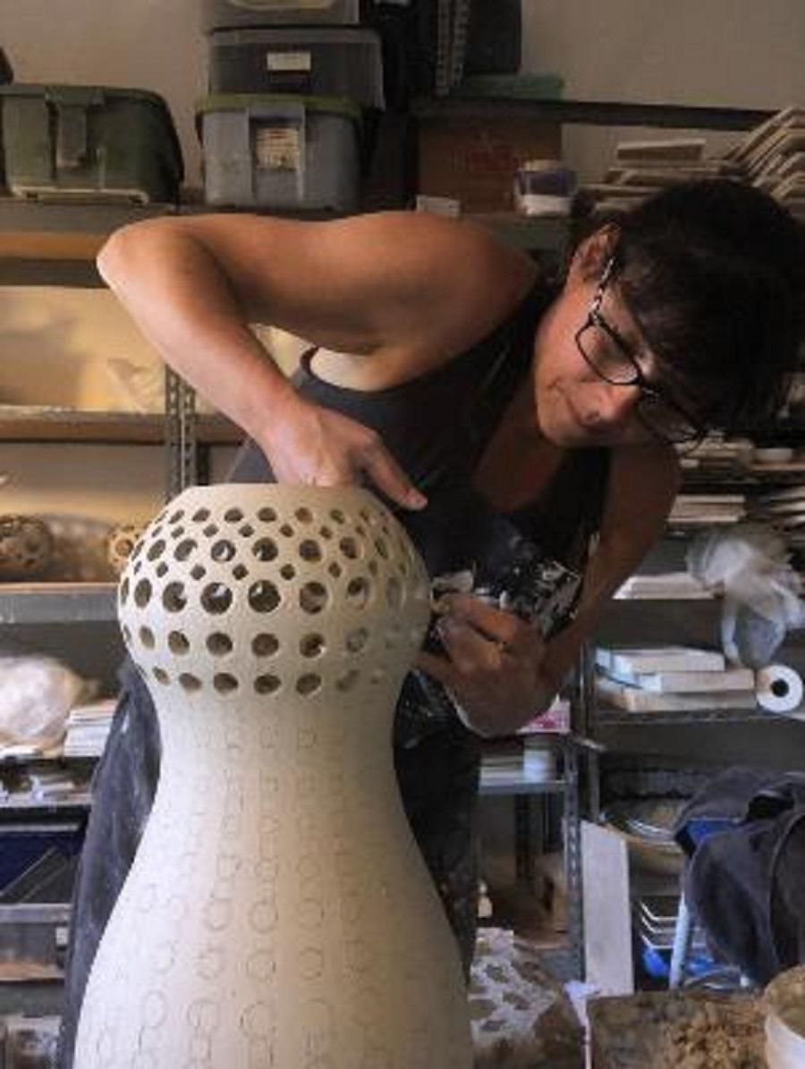 Pierced White Ceramic Sculpture/Vessel Lizette In New Condition In Oakland, CA
