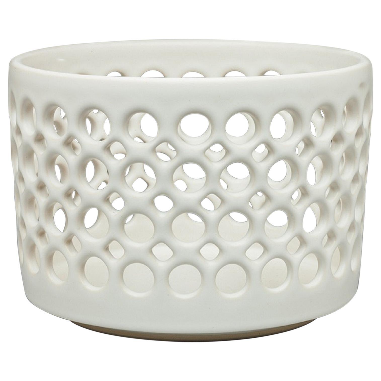 Pierced White Cylindrical Bowl, In Stock
