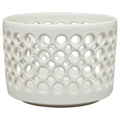 Pierced White Cylindrical Bowl, In Stock