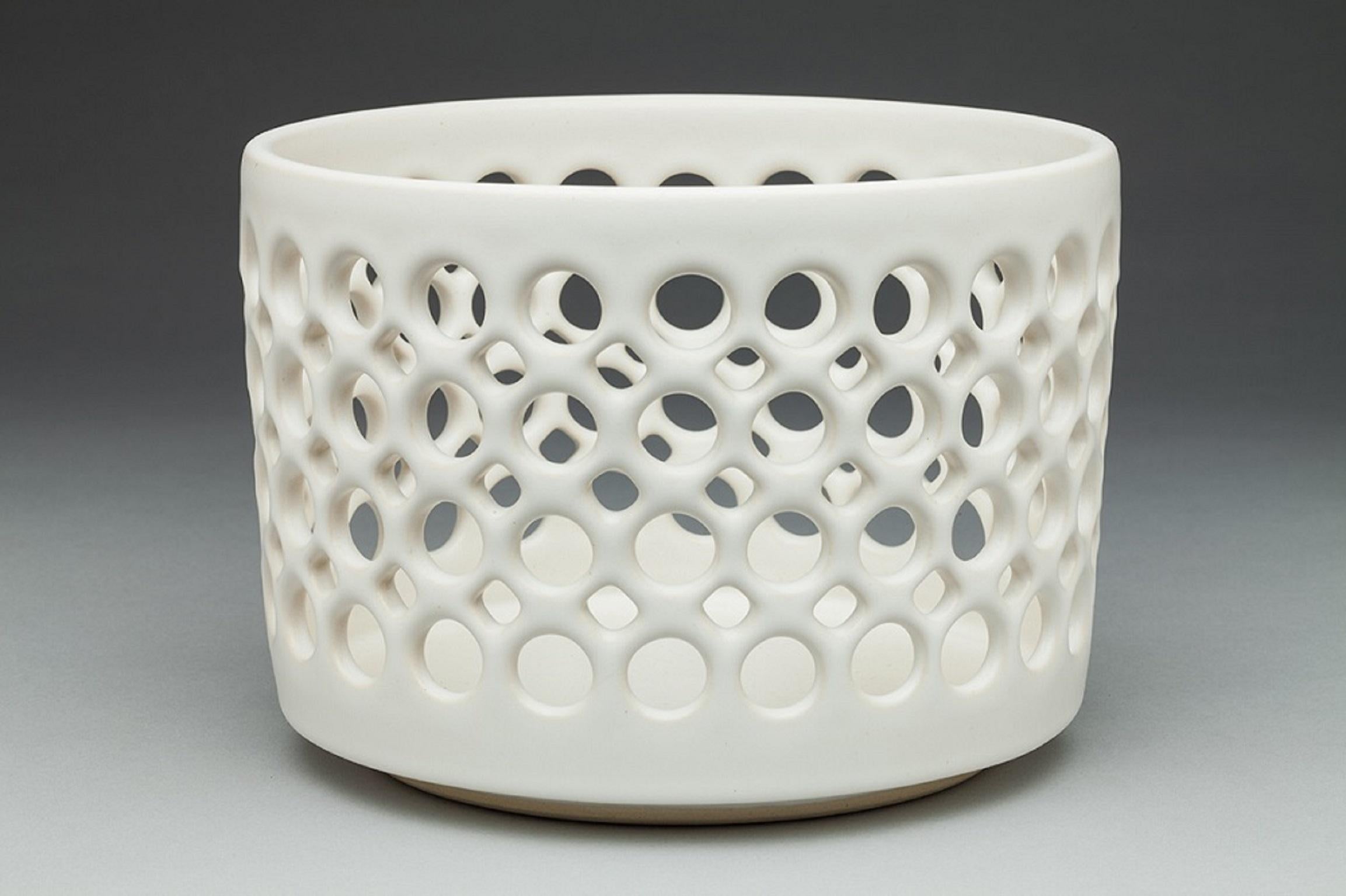 Fired Pierced White Cylindrical Bowl, in Stock