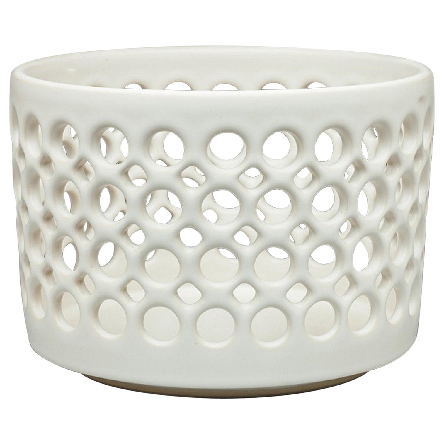 Pierced White Cylindrical Bowl, in Stock