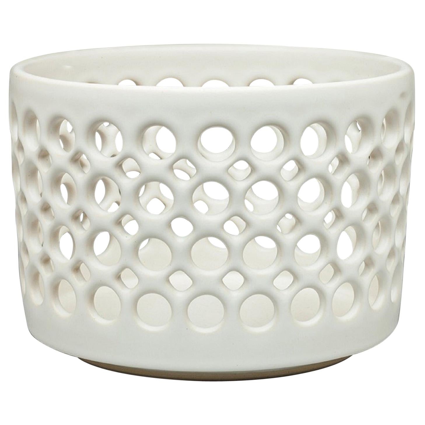 Pierced White Cylindrical Bowl, in Stock