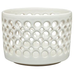 Pierced White Cylindrical Bowl, in Stock