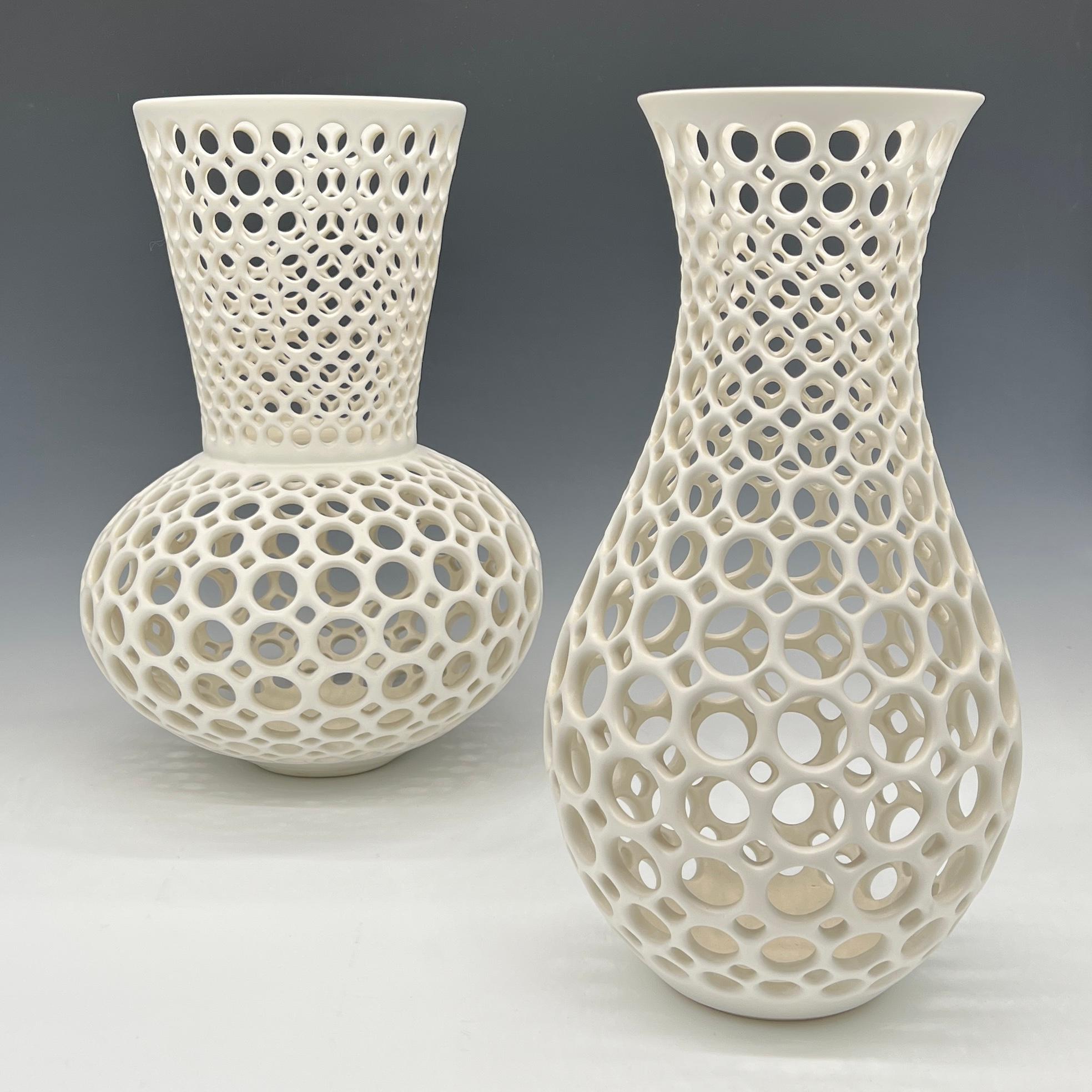 Mid-Century Modern Pierced Ceramic Vase/Sculpture-White For Sale