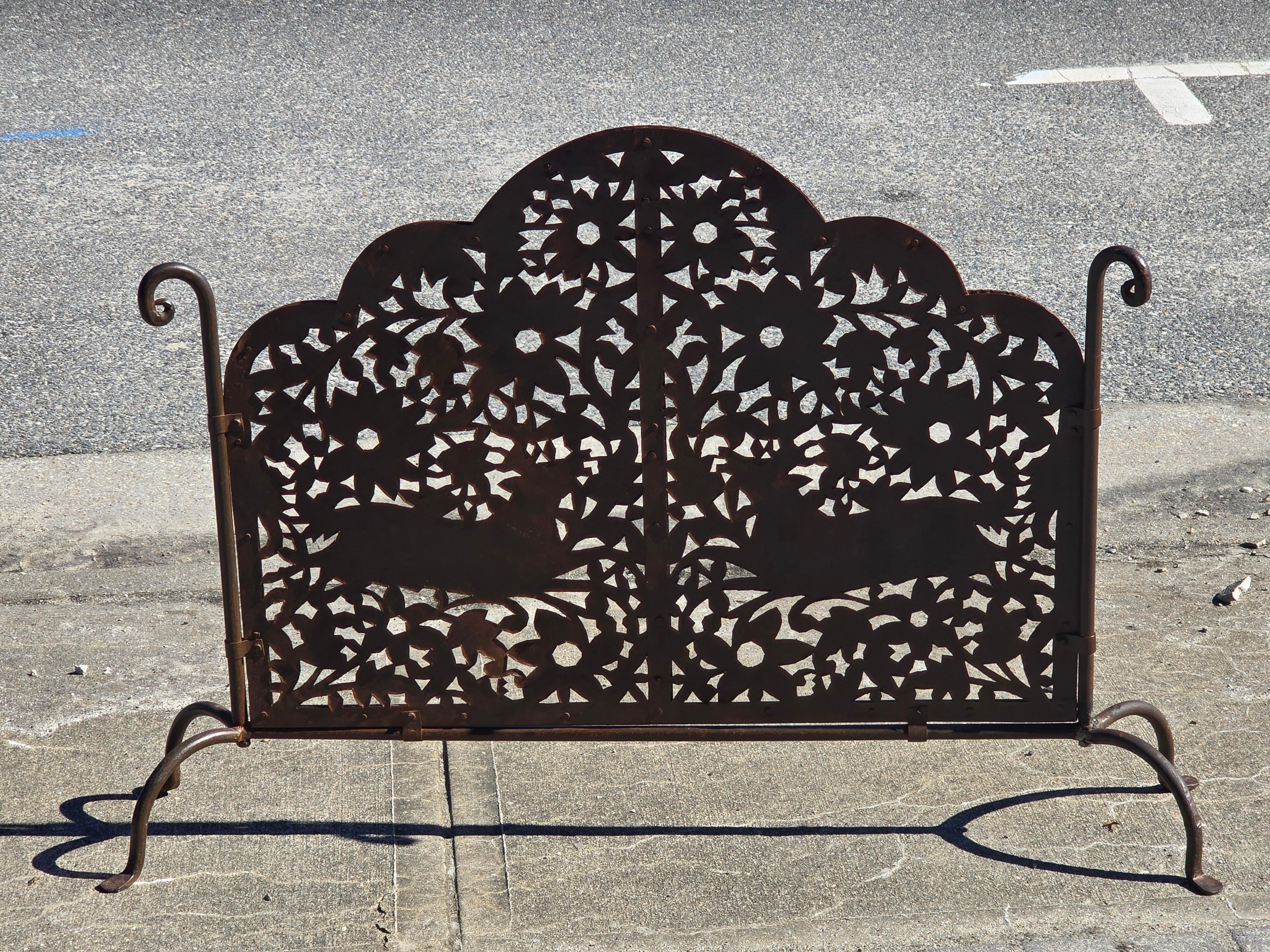 Mexican Pierced Wrought Iron Fireplace Screen
