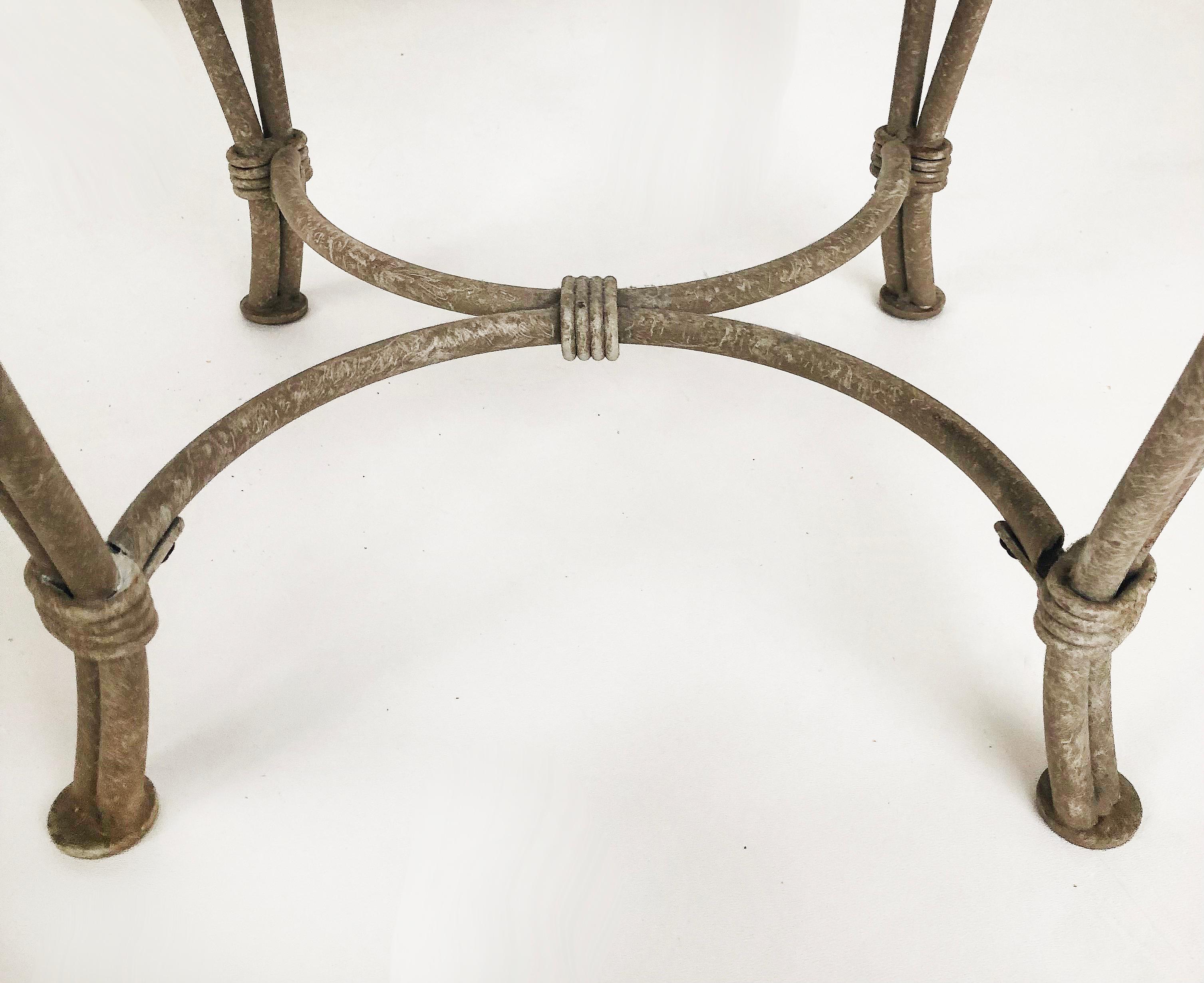 Pierced Wrought Iron Painted Upholstered Low Stool, As-Found Upholstery In Good Condition For Sale In Miami, FL
