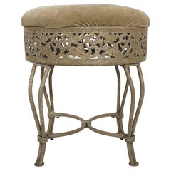 Pierced Wrought Iron Painted Upholstered Low Stool, As-Found Upholstery
