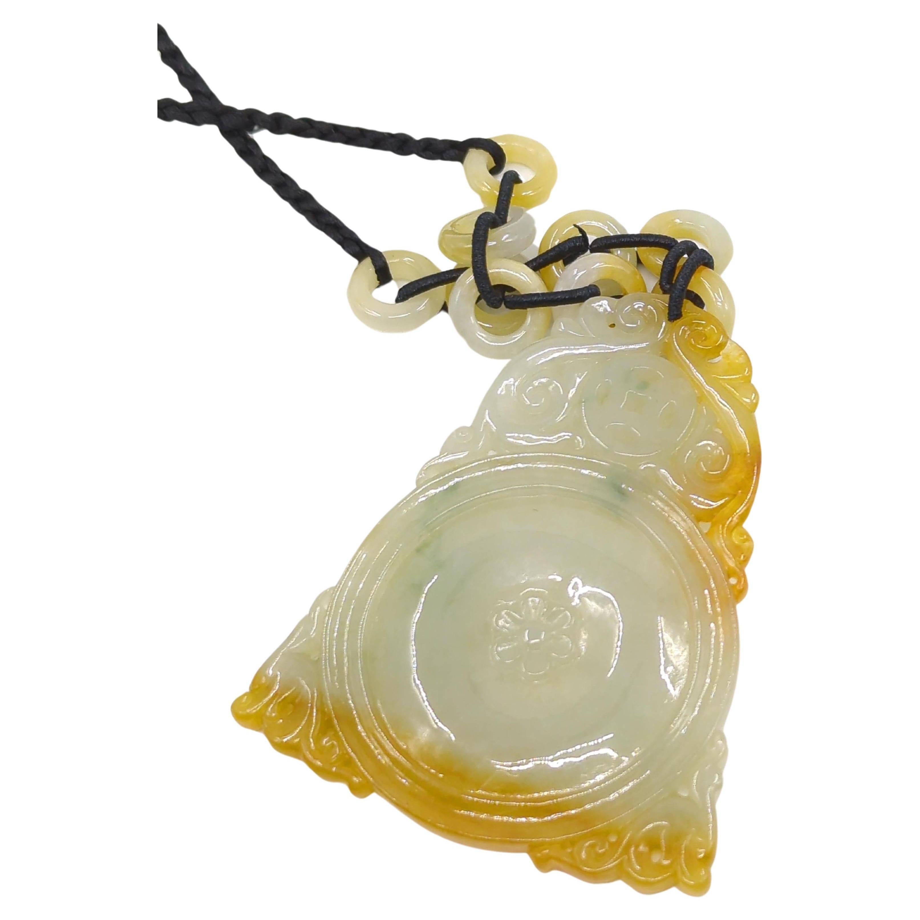Fine Chinese Pierced Yellow Honey Jadeit Anhänger Beaded Necklace A-Grade 20-26