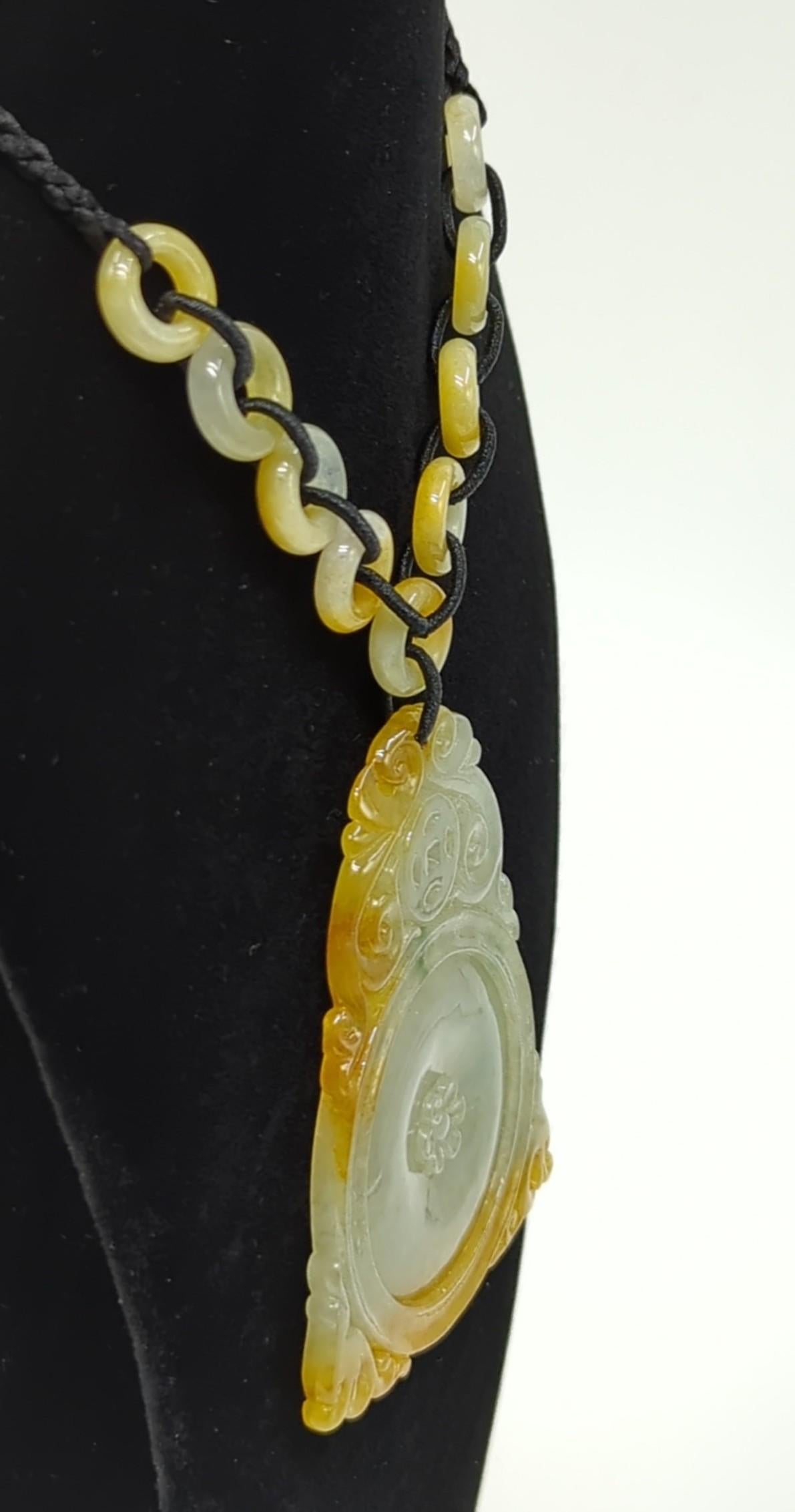 Fine Chinese Pierce Yellow Honey Jadeite Pendant Beaded Necklace A-Grade 20-26