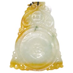 Fine Chinese Pierced Yellow Honey Jadeite Pendant Beaded Necklace A-Grade 20-26"