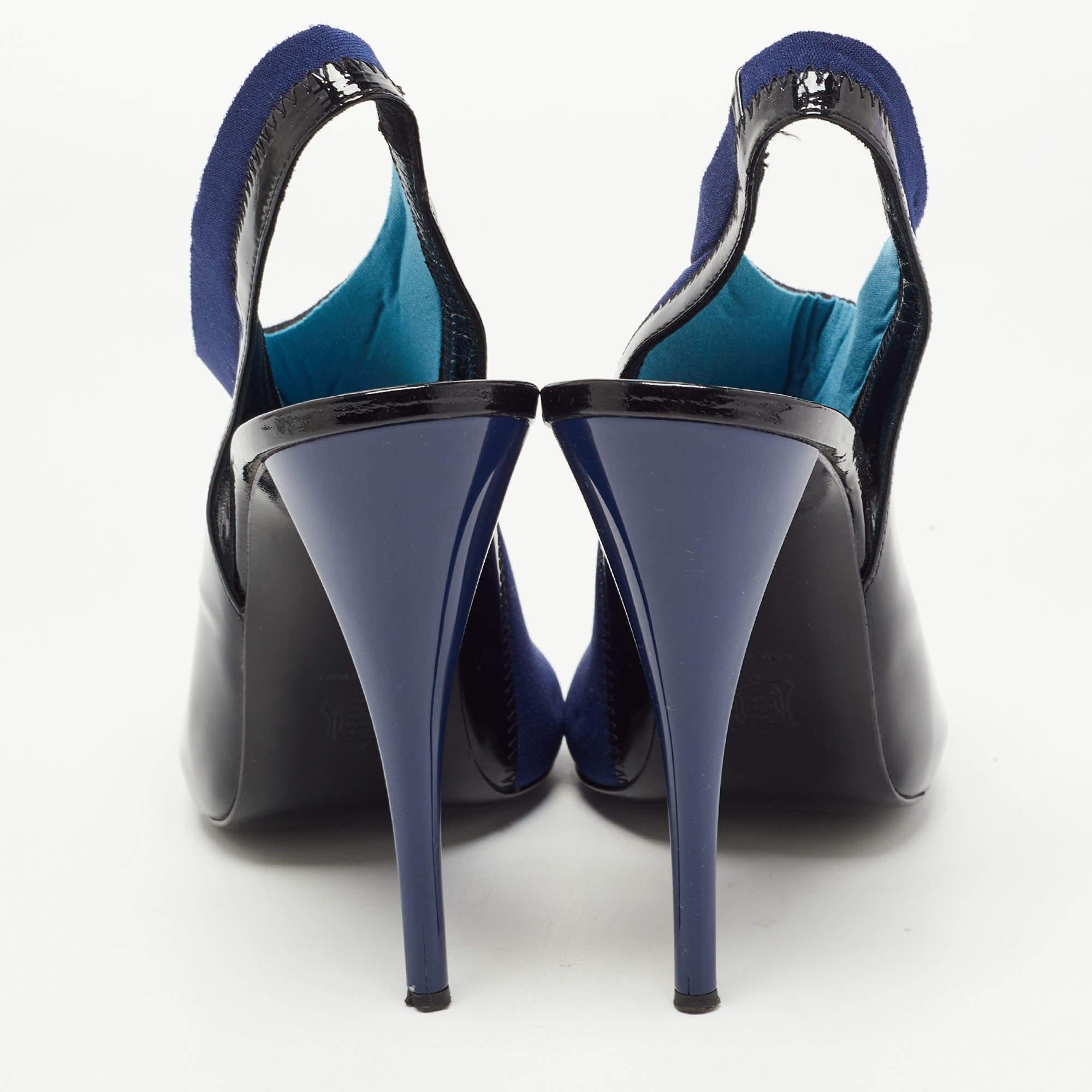 Piere Hardy Black/Blue Fabric and Patent Leather Slingback Pumps Size 41 For Sale 1