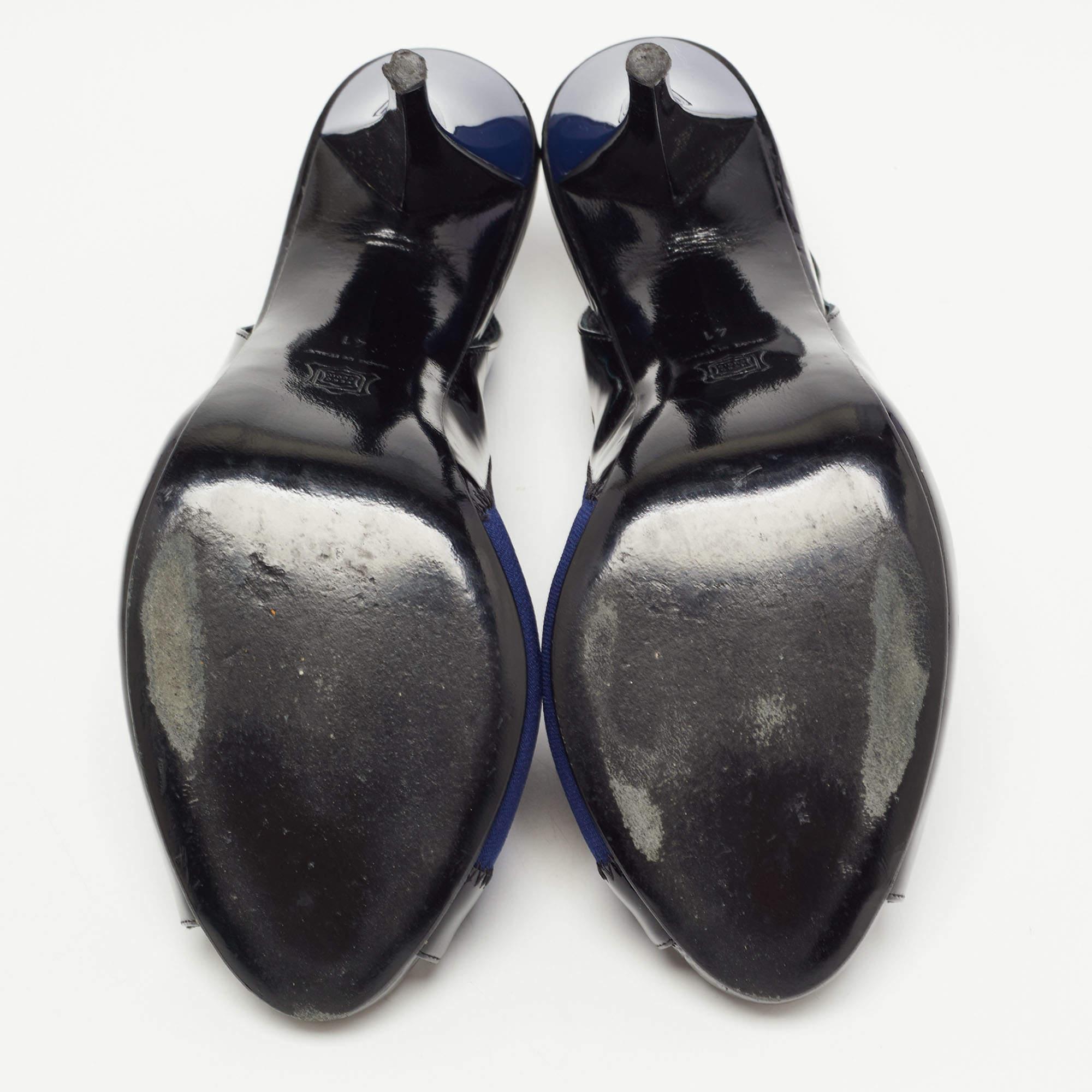 Piere Hardy Black/Blue Fabric and Patent Leather Slingback Pumps Size 41 For Sale 2