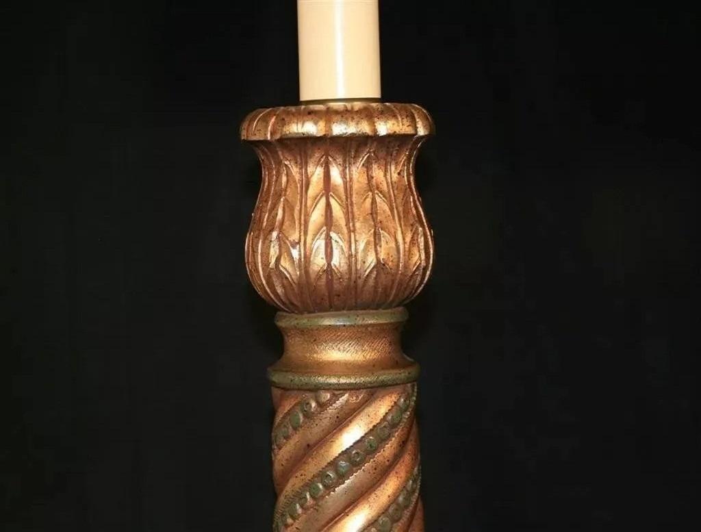 Pieri Tullio Large Italian Hollywood Regency Column Table Lamp Green Gold - Pair In Good Condition For Sale In Philadelphia, PA