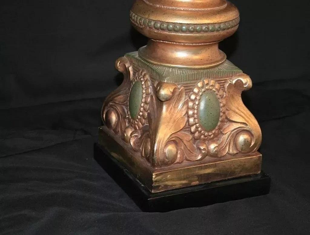 Pieri Tullio Large Italian Hollywood Regency Column Table Lamp Green Gold - Pair For Sale 2