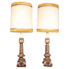 Pieri Tullio Large Italian Hollywood Regency Column Table Lamp Green Gold - Pair