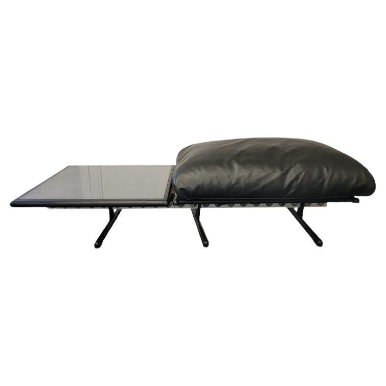 Pierluigi Cerri for Poltrona Frau Sofa Black Lather and Marble Side Table Table