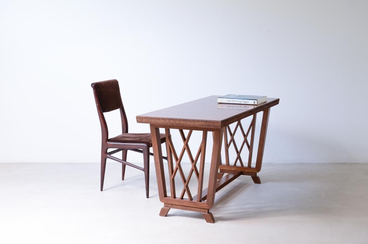 Mid-Century Modern Pierluigi Colli 1940's elegant walnut desk with shaped uprights For Sale