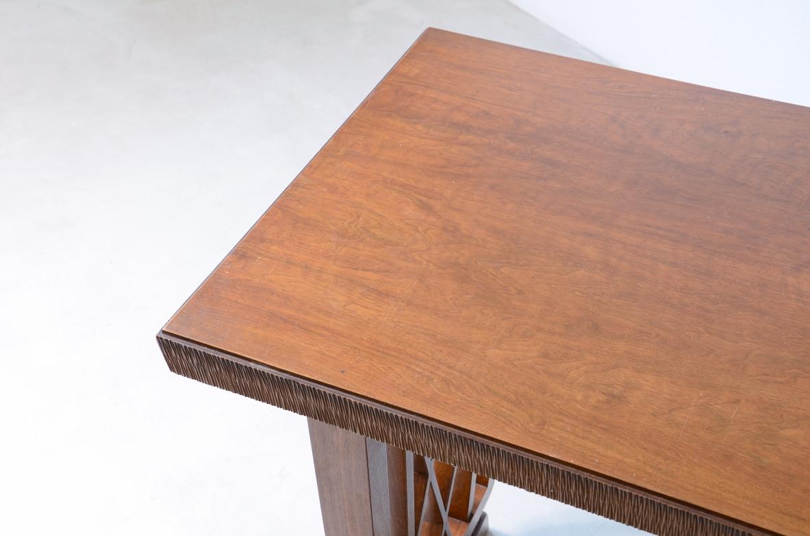 Walnut Pierluigi Colli 1940's elegant walnut desk with shaped uprights For Sale