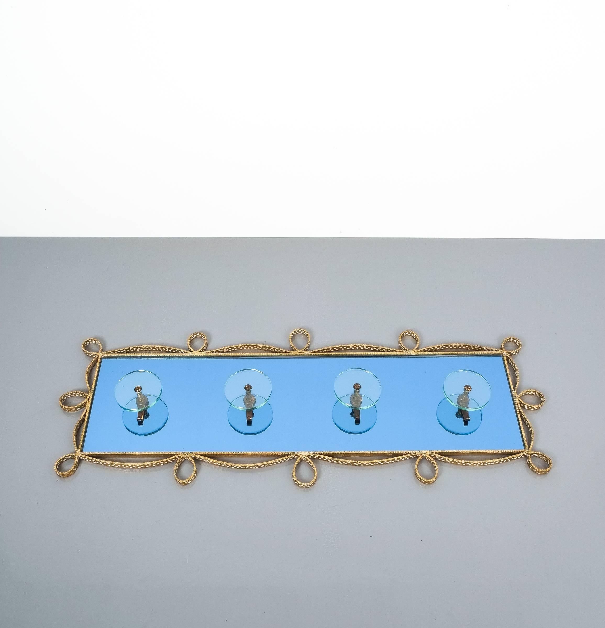 Pierluigi Colli Coatrack Blue Glass Mirror Iron, Italy, 1955 3