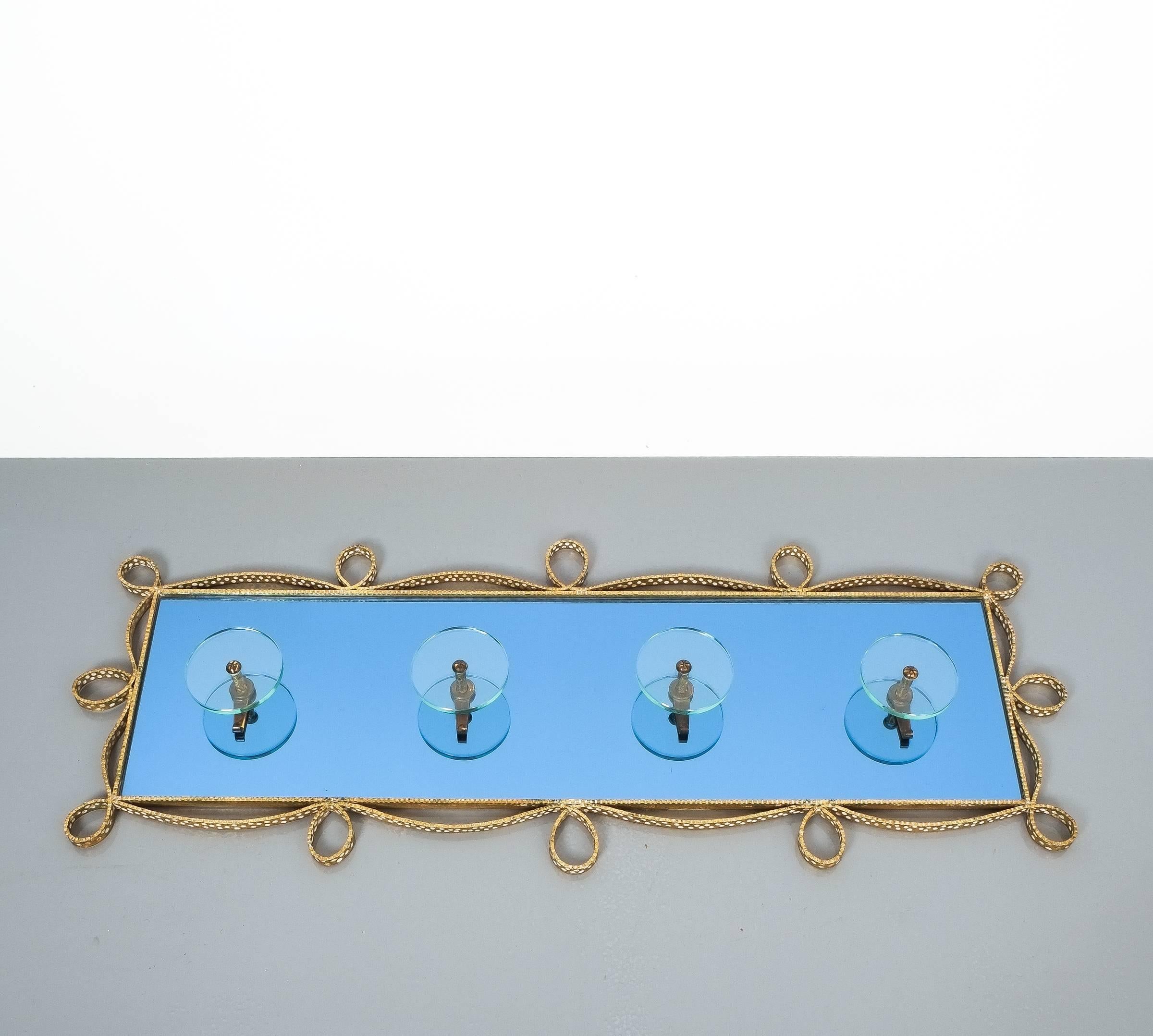 Mid-20th Century Pierluigi Colli Coatrack Blue Glass Mirror Iron, Italy, 1955