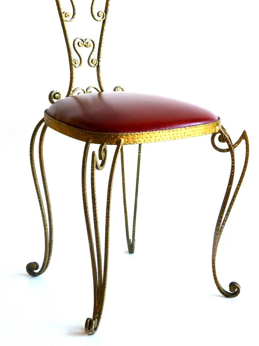 Mid-Century Modern Pierluigi Colli Italian Midcentury Design 1950s Gilt Wrought Iron Pair of Chairs