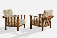 Pierluigi Colli, Lounge Chairs, Oak, Fabric, Italy, 1930s
