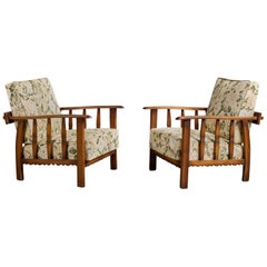 Pierluigi Colli, Lounge Chairs, Oak, Fabric, Italy, 1930s