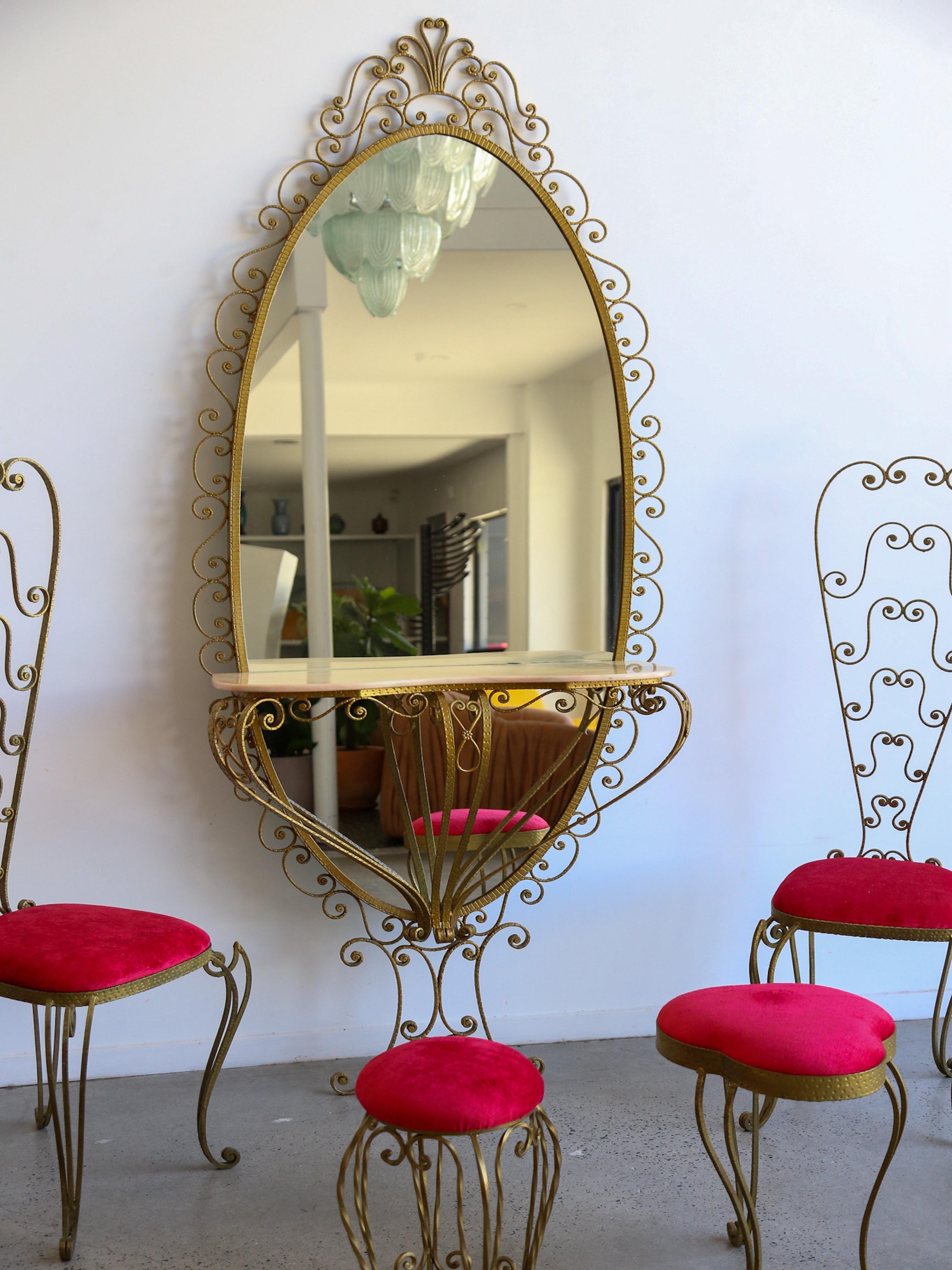 Pierluigi Colli Marble Console Mirror Set with Chairs and Stool For Sale 8