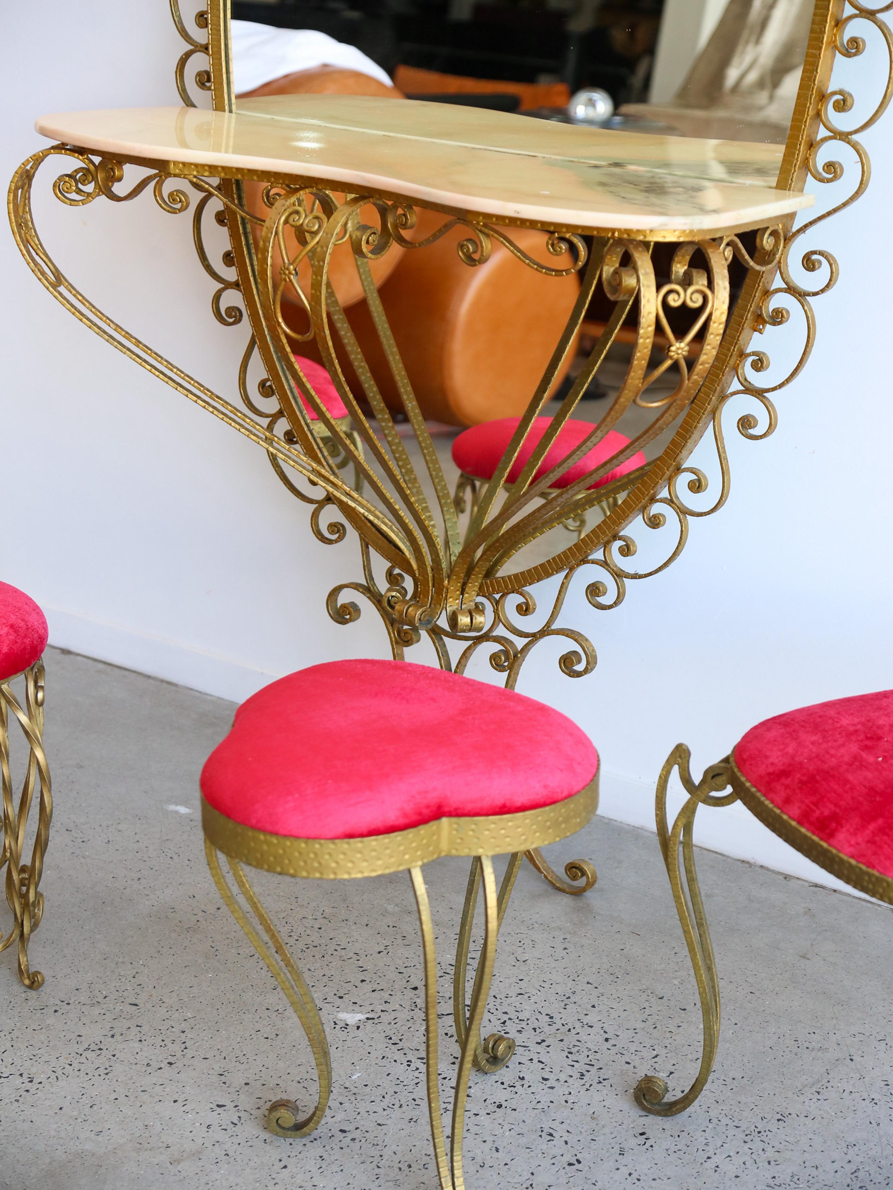 Pierluigi Colli Marble Console Mirror Set with Chairs and Stool For Sale 12