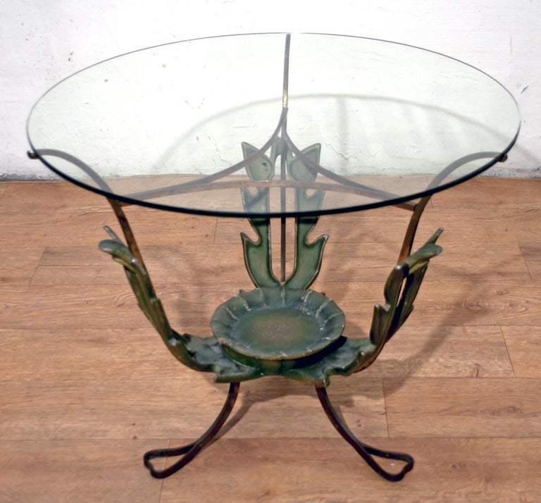 Mid-Century Modern Pierluigi Colli Midcentury Italian Brass and Wood Coffee Table, 1950s For Sale