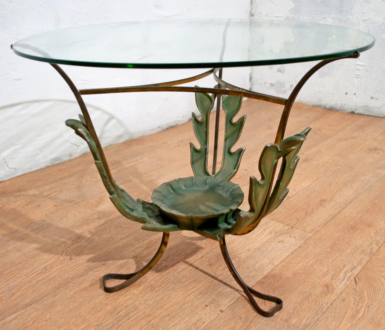 Mid-20th Century Pierluigi Colli Midcentury Italian Brass and Wood Coffee Table, 1950s For Sale