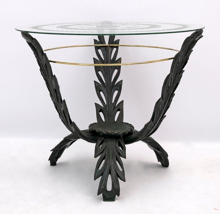 Mid-Century Modern Pierluigi Colli Midcentury Italian Brass and Wood Coffee Table, 1950s For Sale