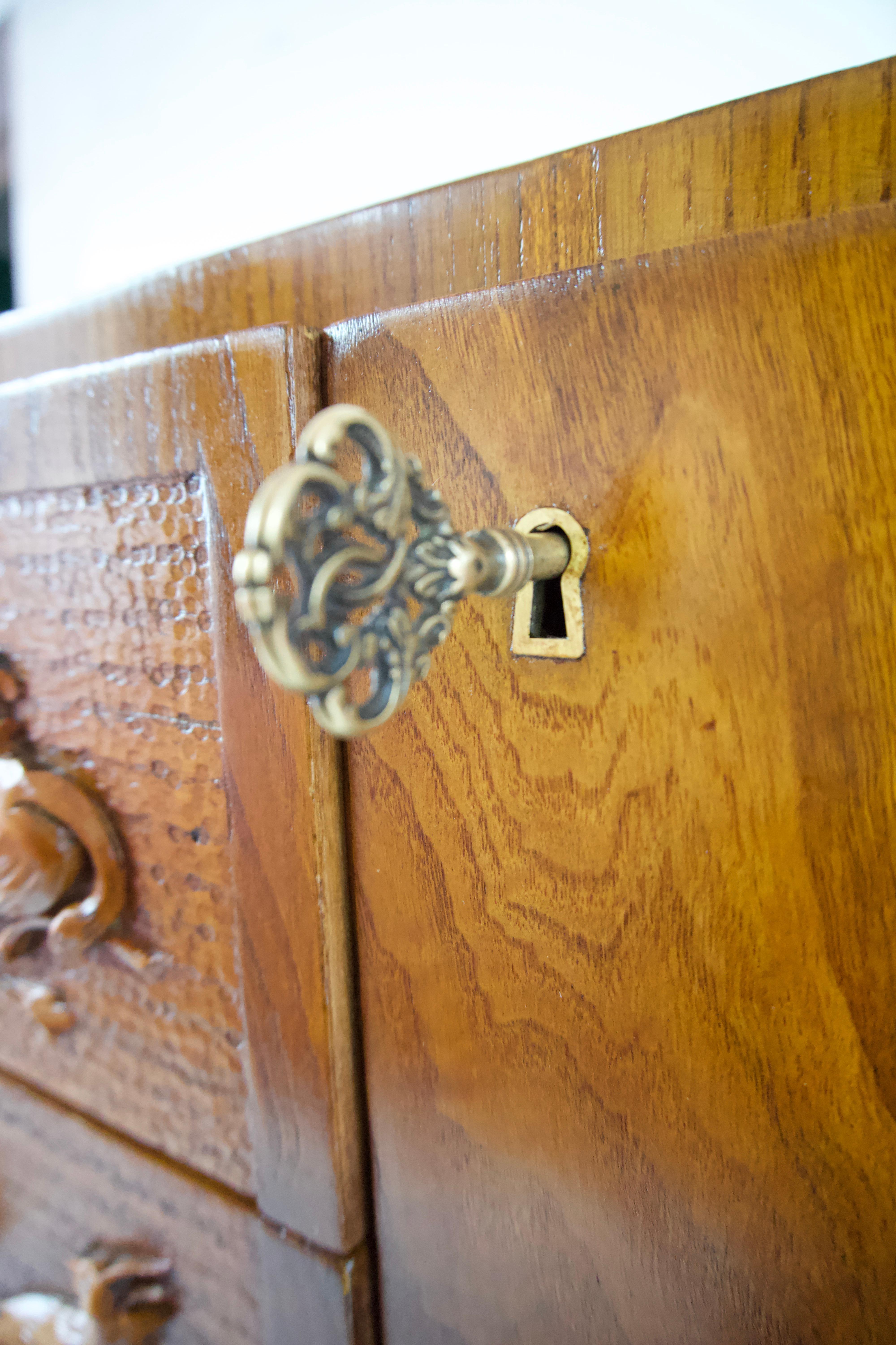 Pierluigi Colli sideboard carved wood, veneered root, two doors, drawers, 1940 6