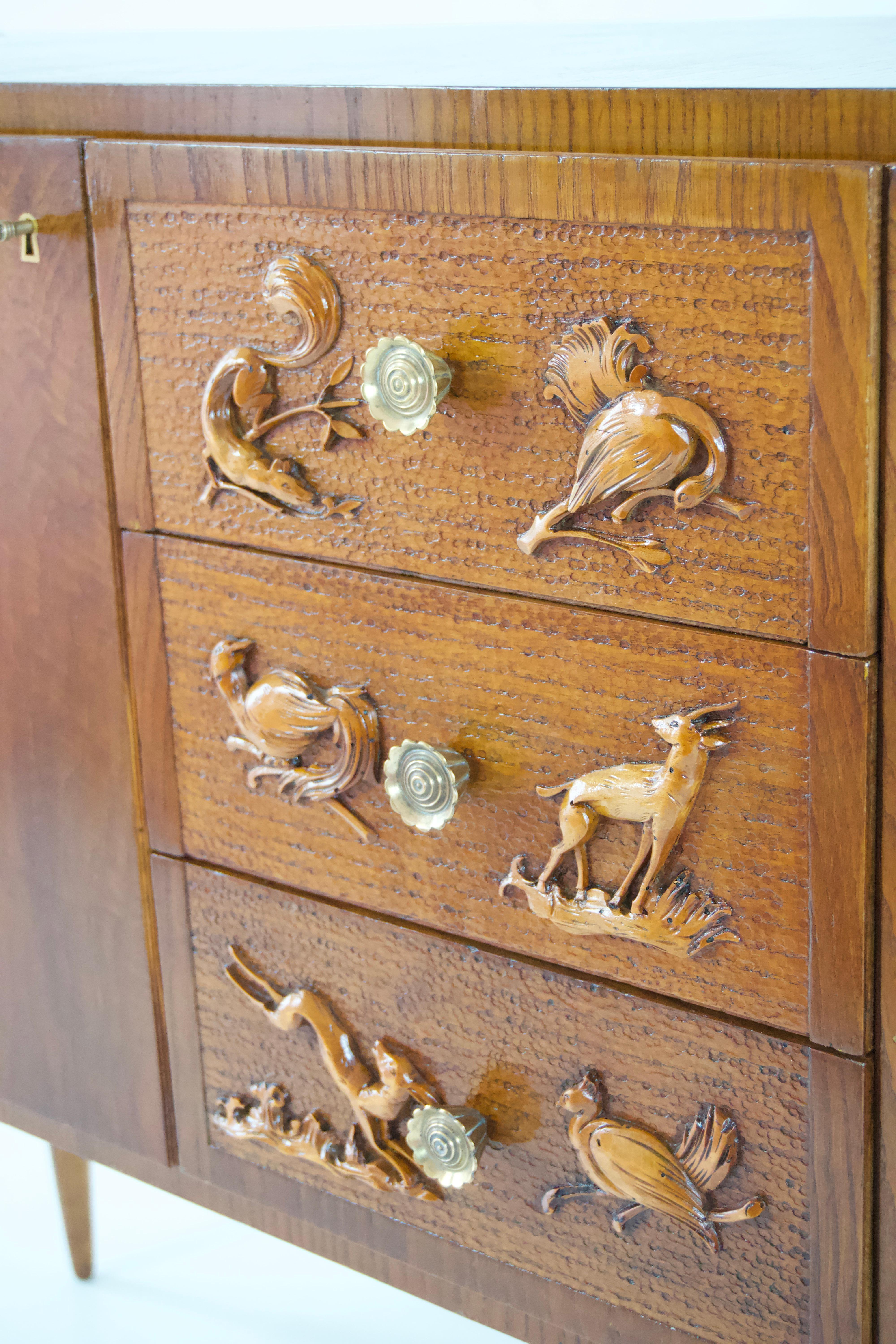 Pierluigi Colli sideboard carved wood, veneered root, two doors, drawers, 1940 10