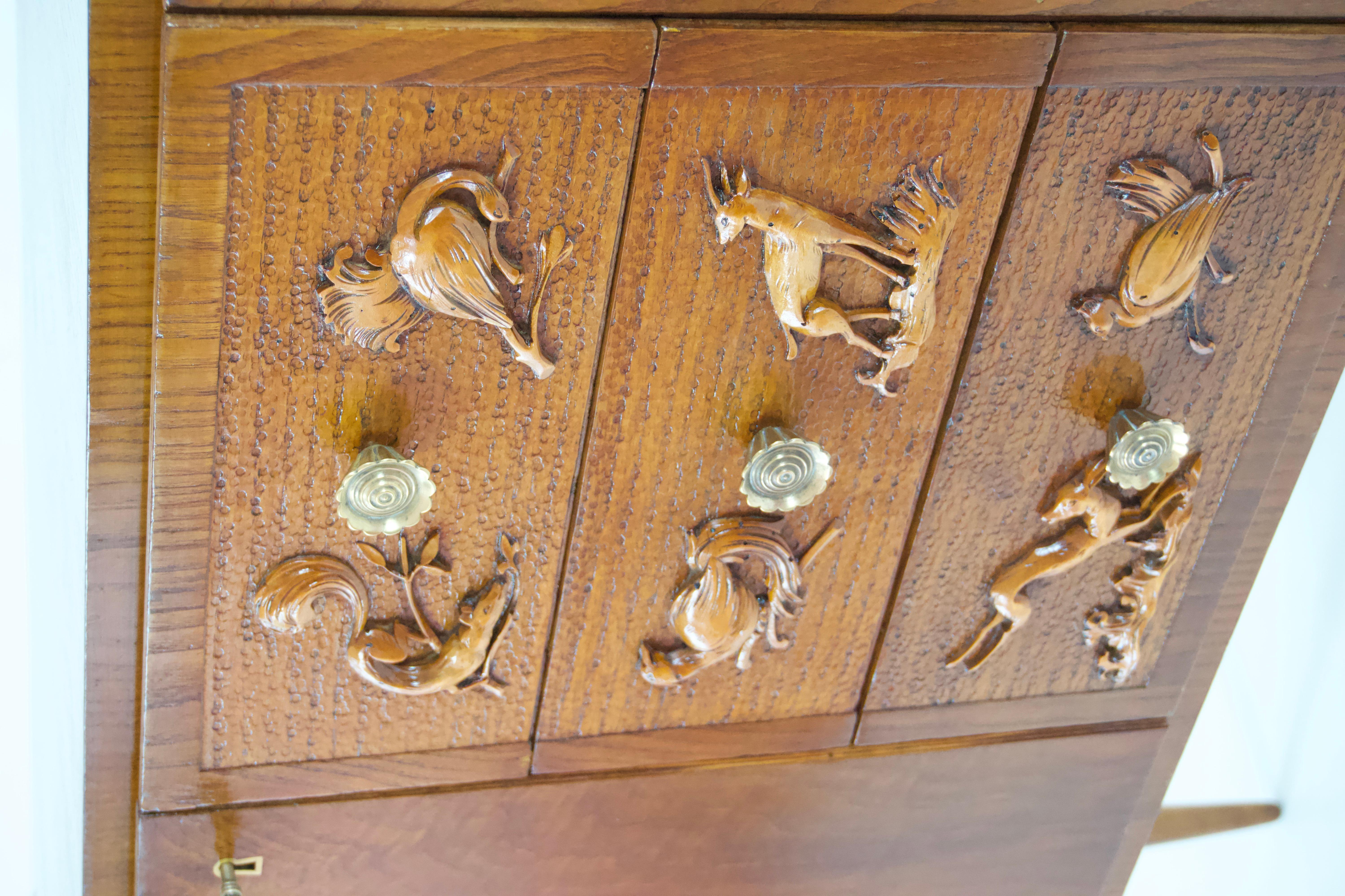 Pierluigi Colli sideboard carved wood, veneered root, two doors, drawers, 1940 For Sale 10