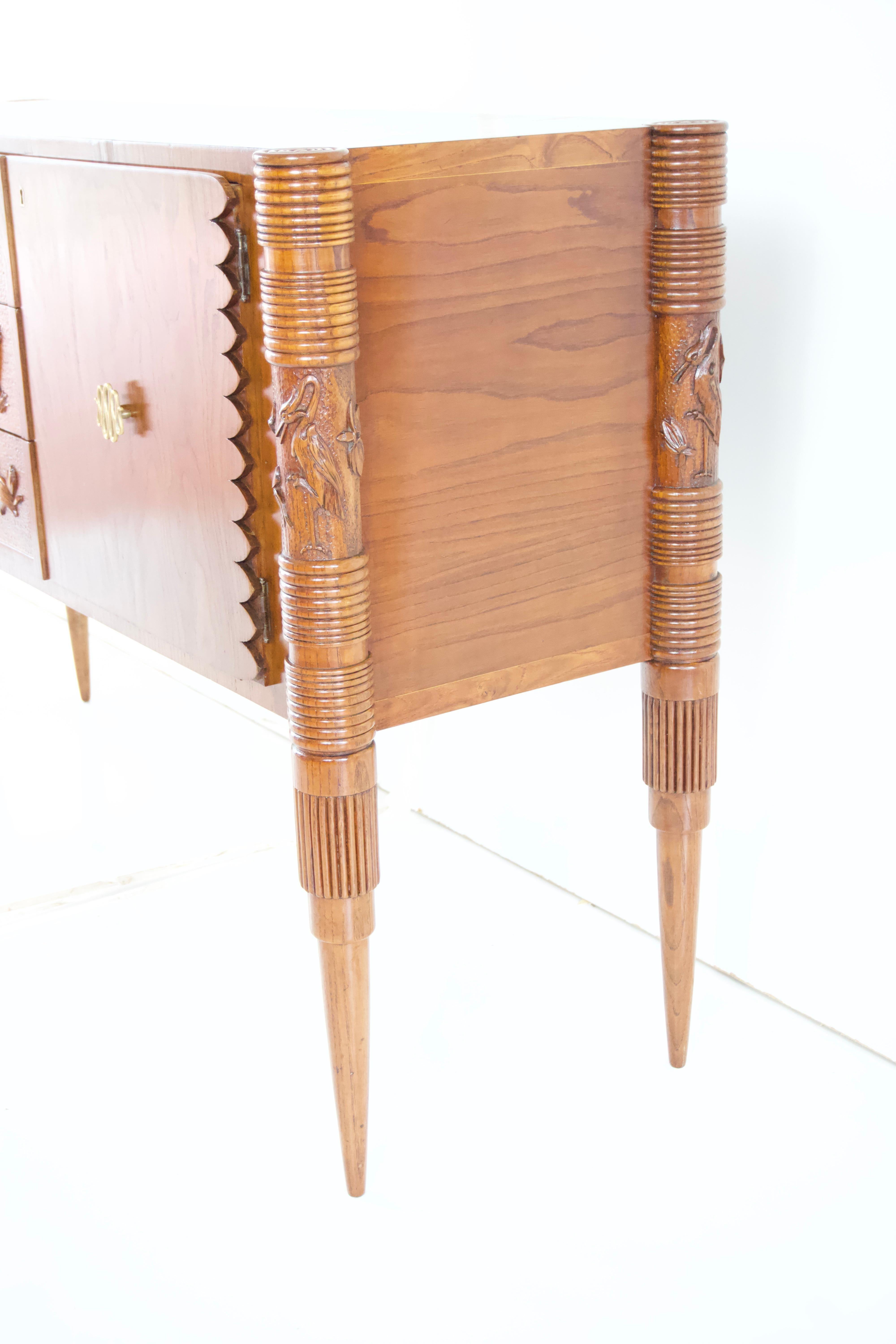 Pierluigi Colli sideboard carved wood, veneered root, two doors, drawers, 1940 11