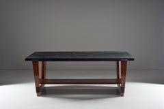 Table Pierluigi Colli avec plateau en marbre Verde Alpi et structure en bois circa 1940