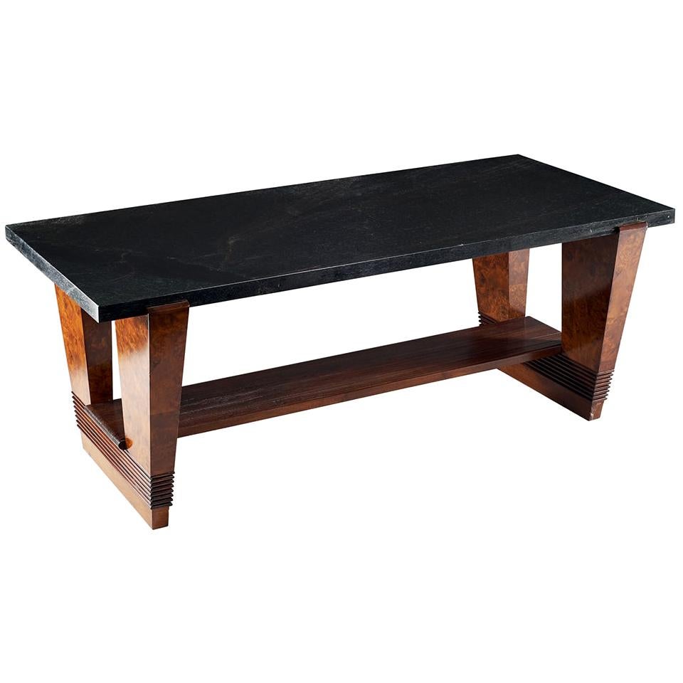Pierluigi Colli Table with Verde Alpi Marble Top and Wooden Structure circa 1940 For Sale