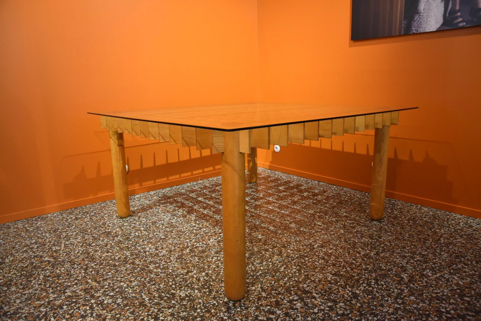 Italian Large wooden architectural dining table Italy 1970-1980 For Sale