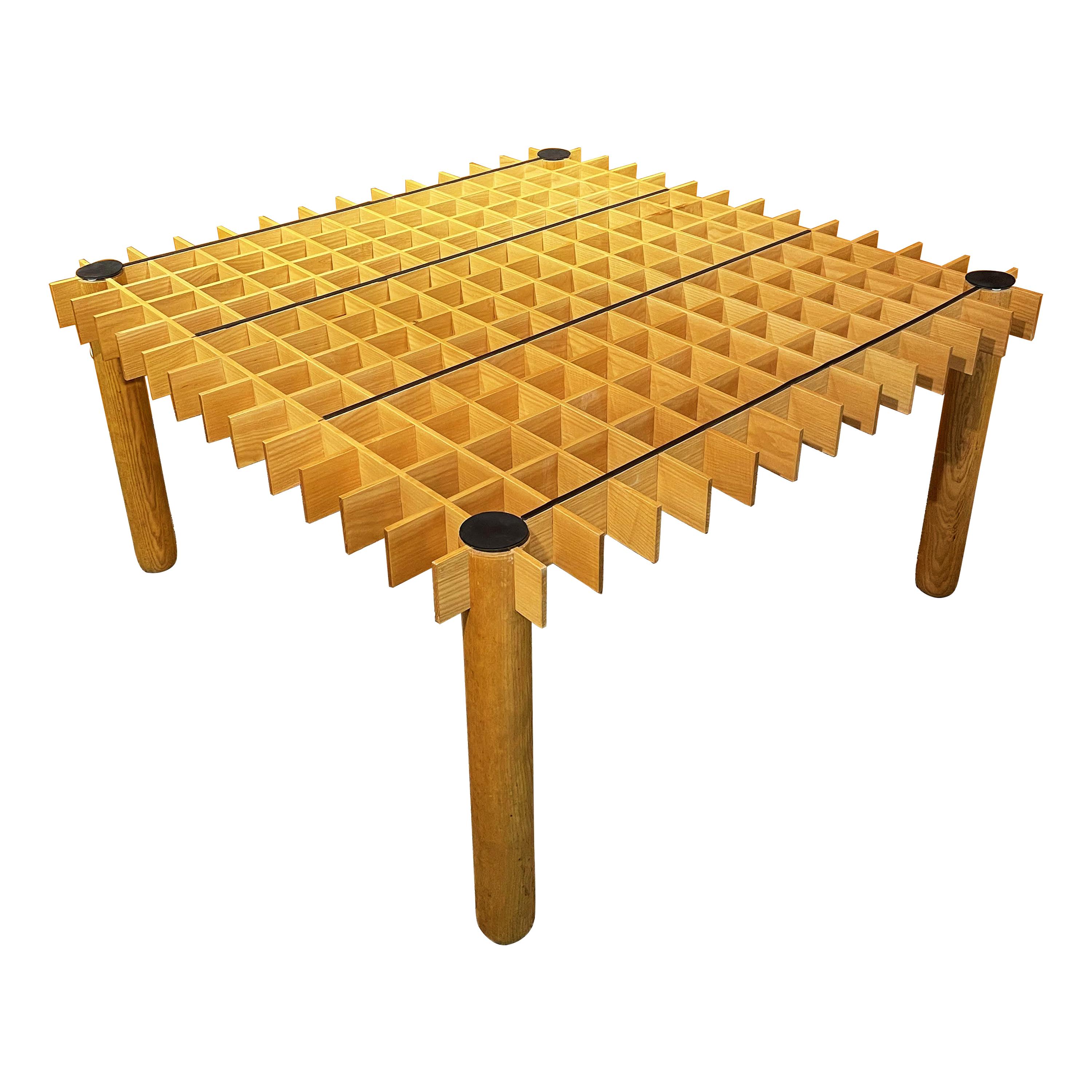 Large wooden architectural dining table Italy 1970-1980 For Sale