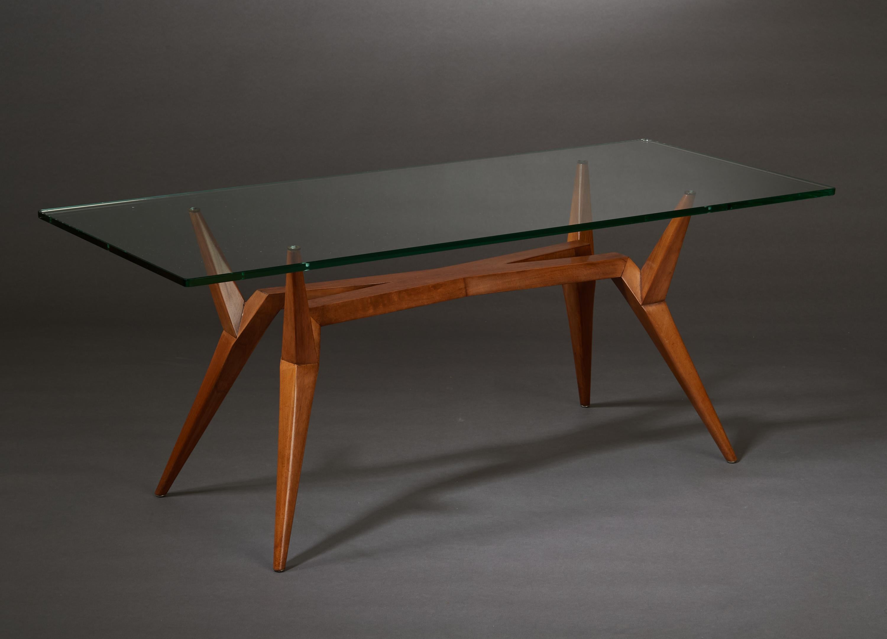 Pierluigi Giordani Rare table basse constructiviste en bois et verre, Italie années 1950 en vente 5