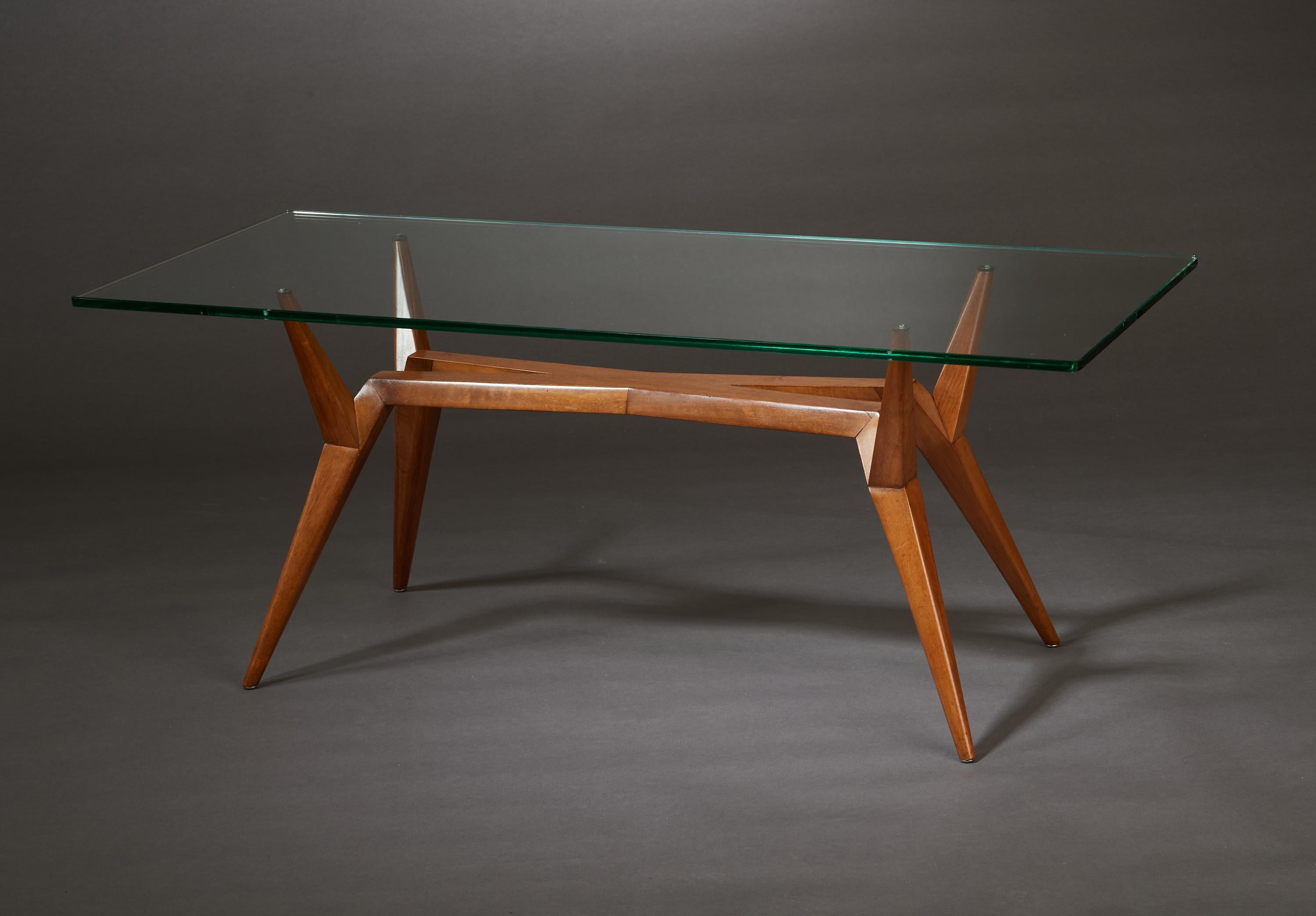 Mid-Century Modern Pierluigi Giordani Rare table basse constructiviste en bois et verre, Italie années 1950 en vente