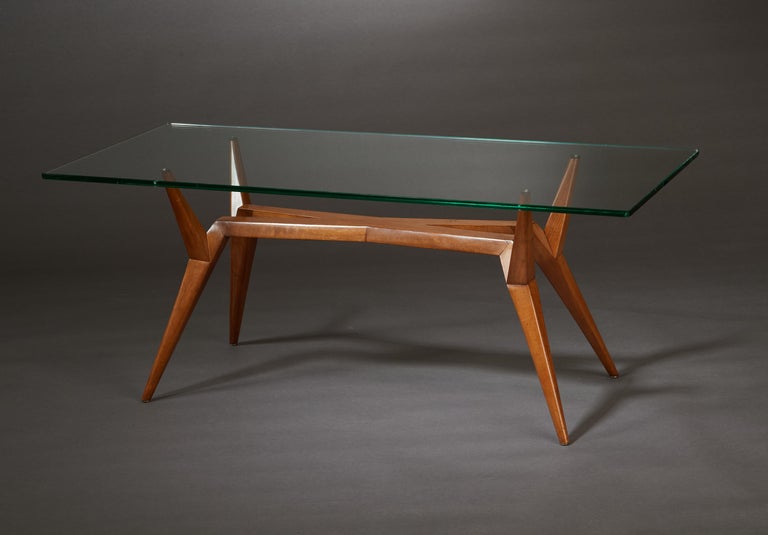 Mid-Century Modern Pierluigi Giordani Rare Constructivist Coffee Table in Wood & Glass, Italy 1950s For Sale