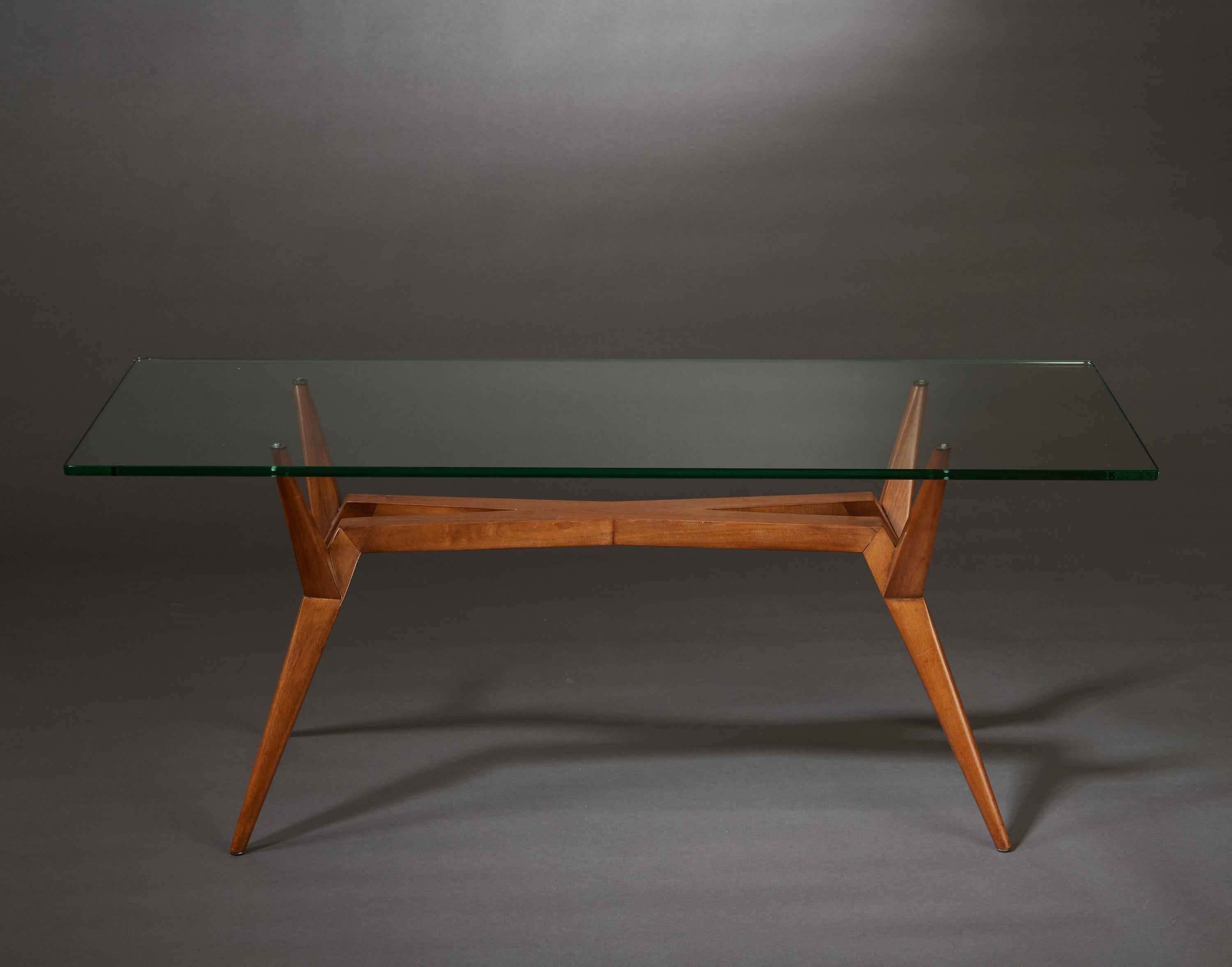 italien Pierluigi Giordani Rare table basse constructiviste en bois et verre, Italie années 1950 en vente